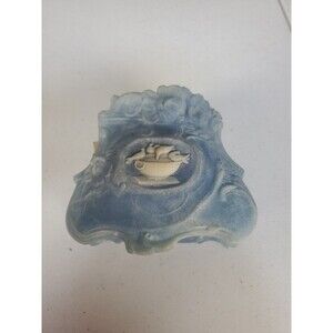Vintage Genuine Incolay Stone Handcrafted USA Blue Trinket Jewelry Box Doves